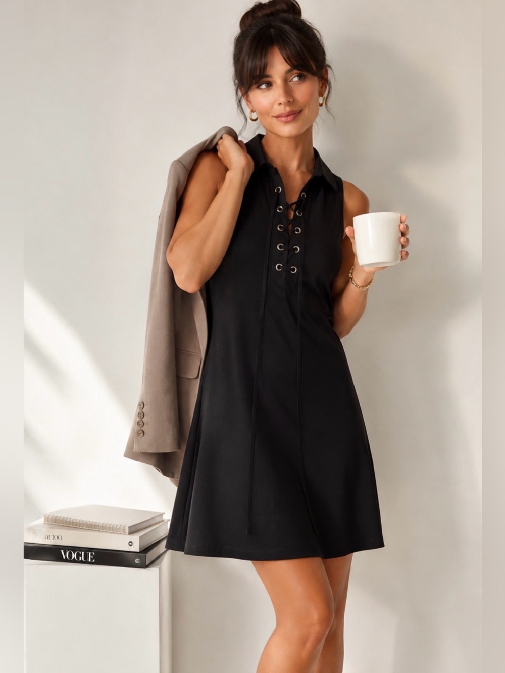 Cupio Sleeveless Grommet Lace Up Midi Dress | Black | Size Small